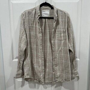 FIVE FOUR LOS ANGELES Shirt Mens Medium M Biege Plaid Flannel Button Long Sleeve